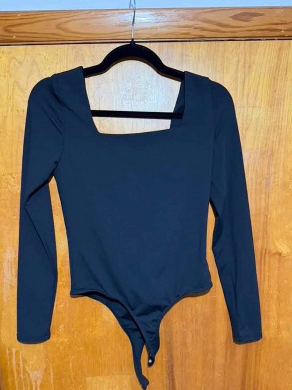 Francesca's Collections Black Long-Sleeve Square Neck Bodysuit
